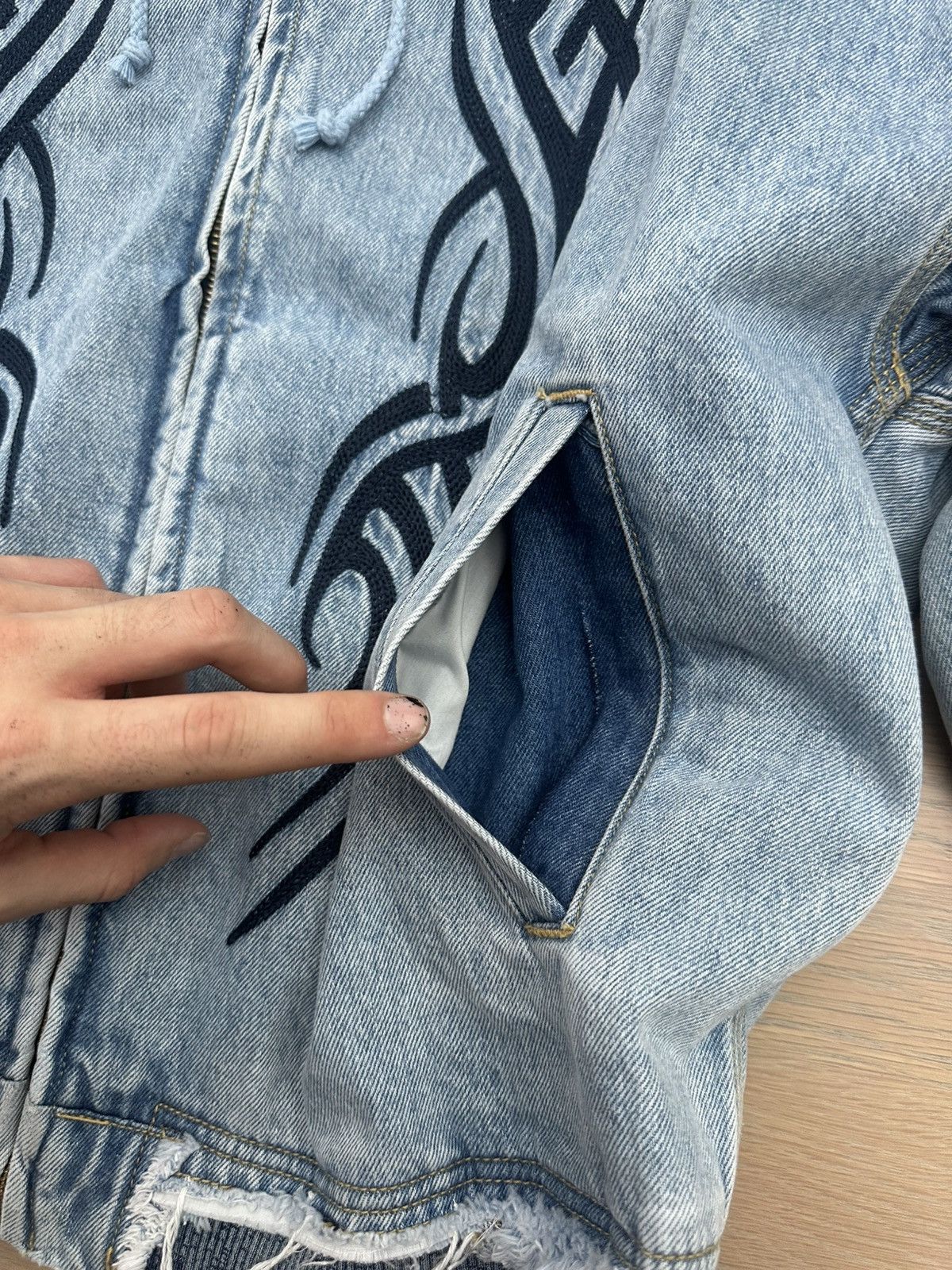 Stingwater tribal denim hooded jacket