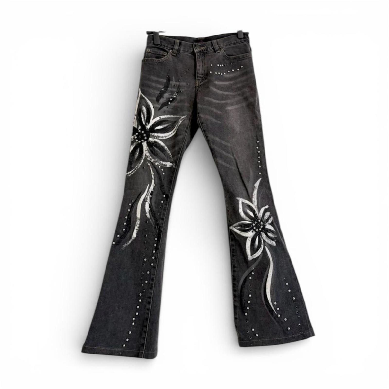 Other Grunge y2k style flower motif flare denim jeans Size 26" / US 2 / IT 38 - 1 Thumbnail