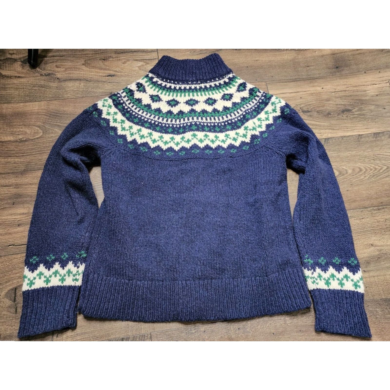 Vintage VINTAGE L.L.Bean Fair Isle Full Zip Cardigan Sweater Womens Medium Blue 100% Lambswool Size M / US 6-8 / IT 42-44 - 2 Thumbnail