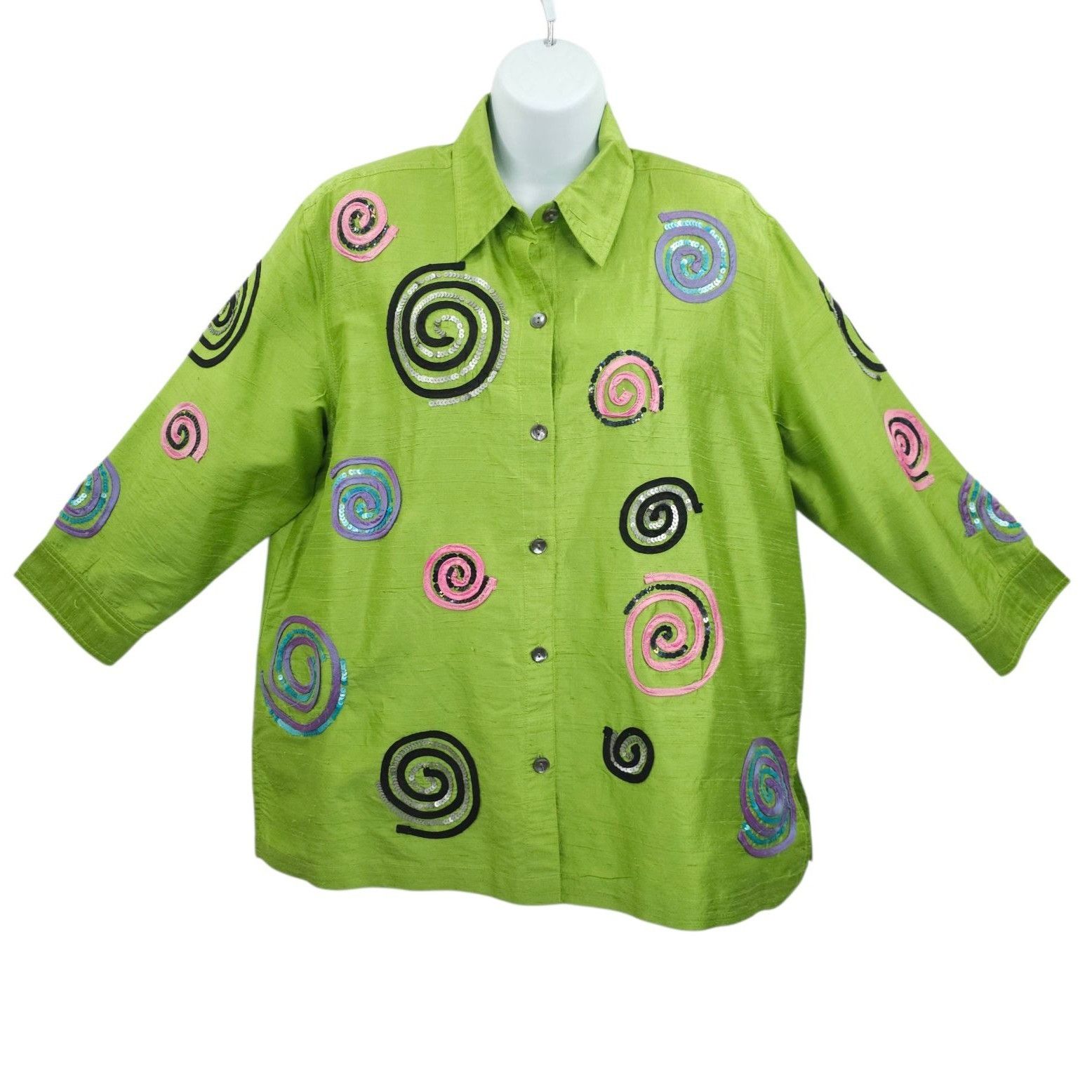 Other Bleu Bayou Jacket Tank 2pc Set L Lime Green Silk Sequin Size L / US 10 / IT 46 - 2 Thumbnail