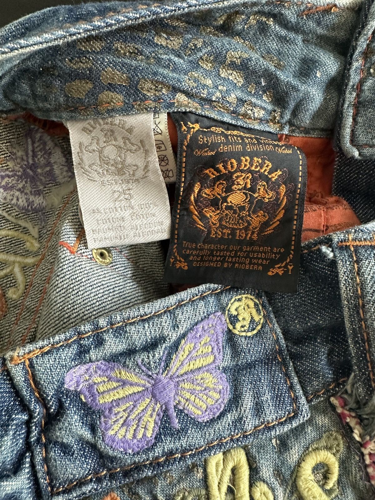Vintage Riobera Y2K Embroidered Flared Jeans Japanese McBling Gyaru Size 25" / US 0 / IT 36 - 7 Thumbnail