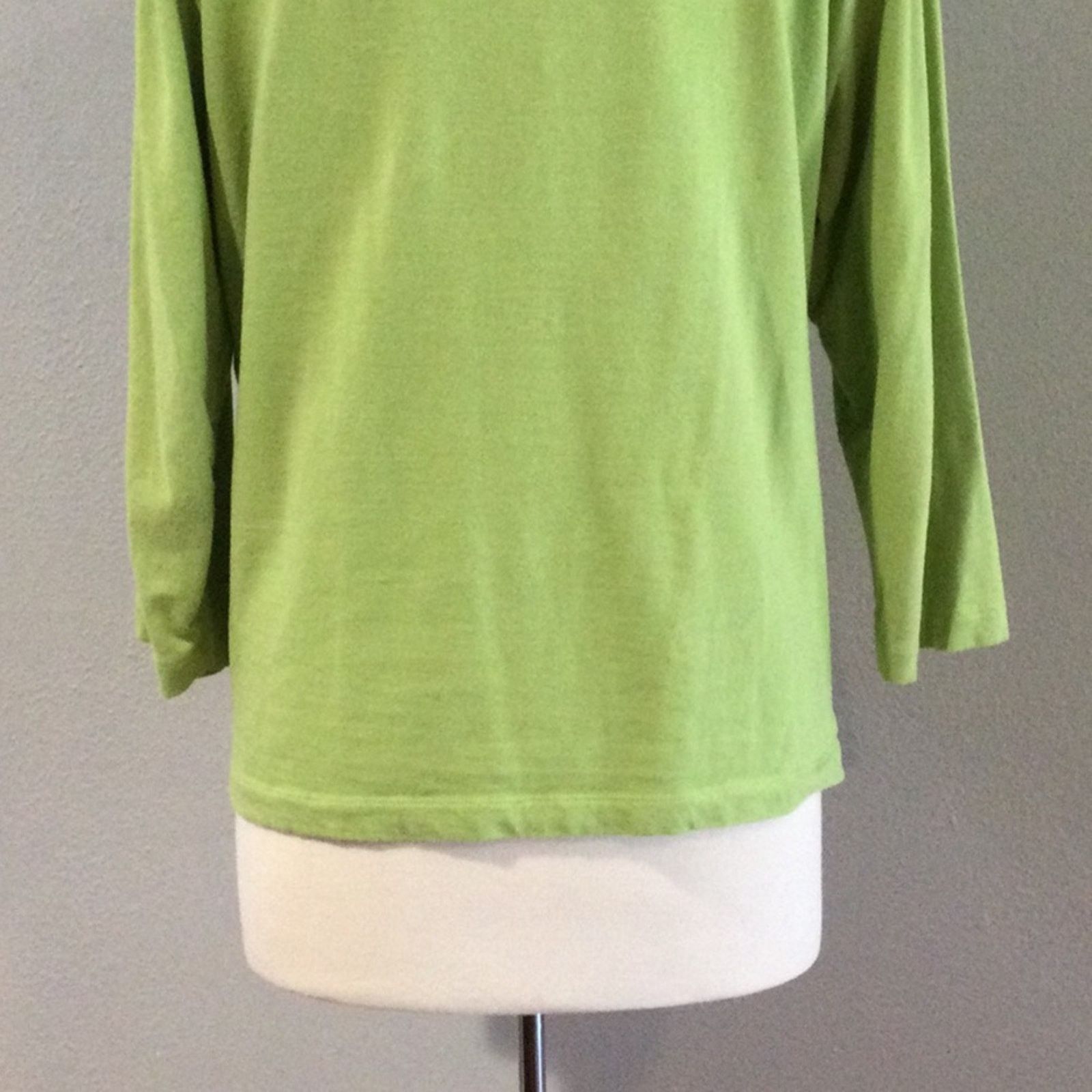 Chicos Chico's Green &White V-Neck 3/4 Sleeve Pullover Top 3/XL/16 Size XL / US 12-14 / IT 48-50 - 9 Thumbnail