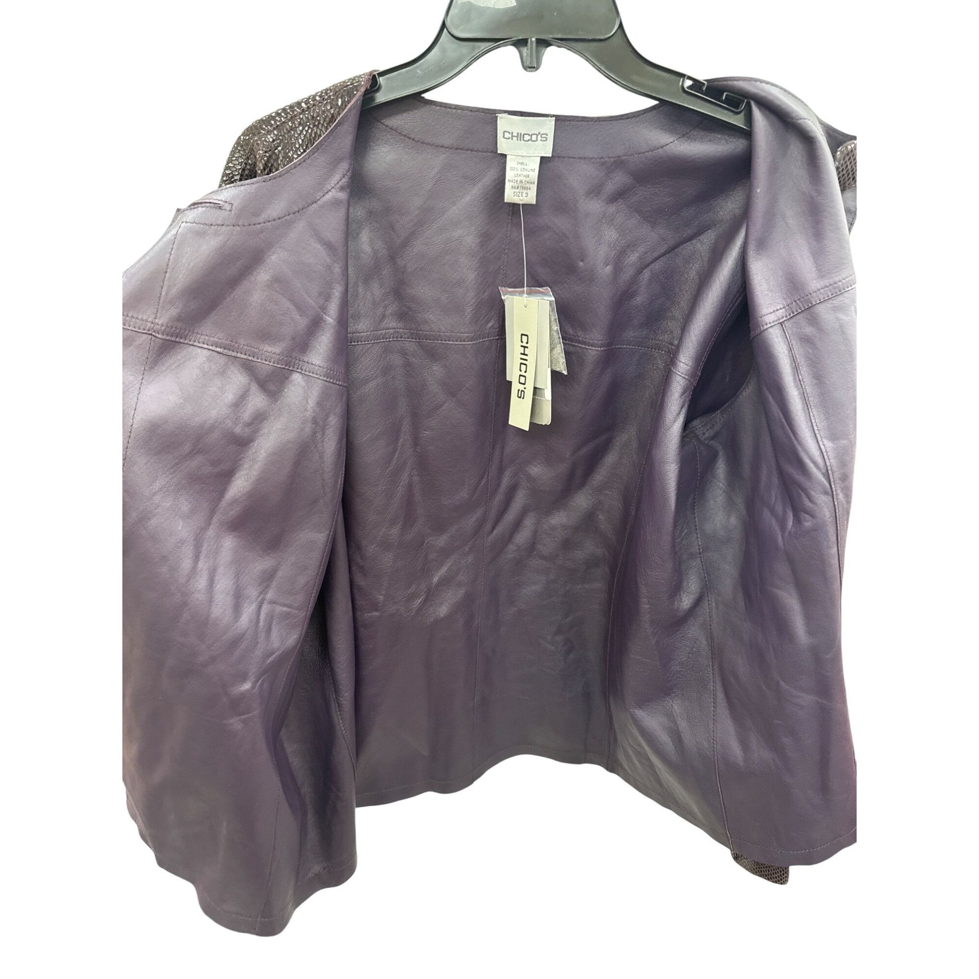 Chicos Chicos Womens Plum Leather Reversible Animal Print Jacket ou Size S / US 4 / IT 40 - 7 Thumbnail