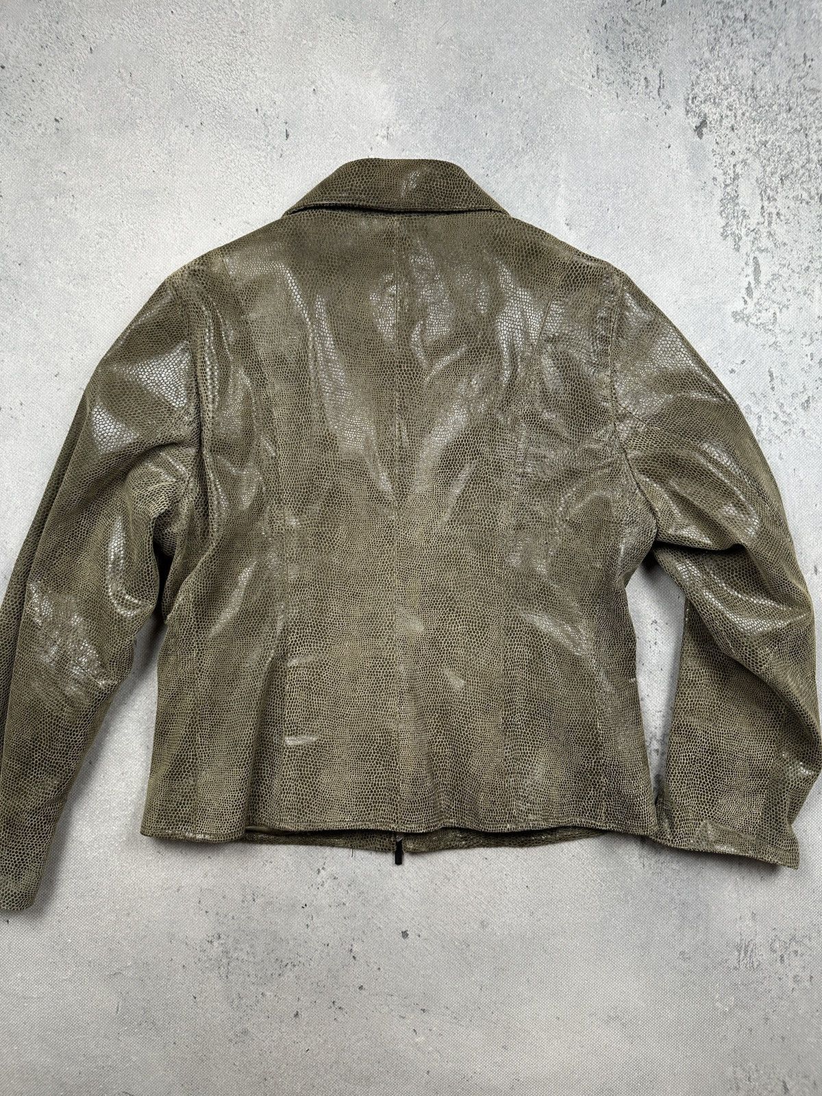 ARMA Arma Womens Croc Embossed Leather Jacket Olive Green Zip 90s Size M / US 6-8 / IT 42-44 - 10 Thumbnail