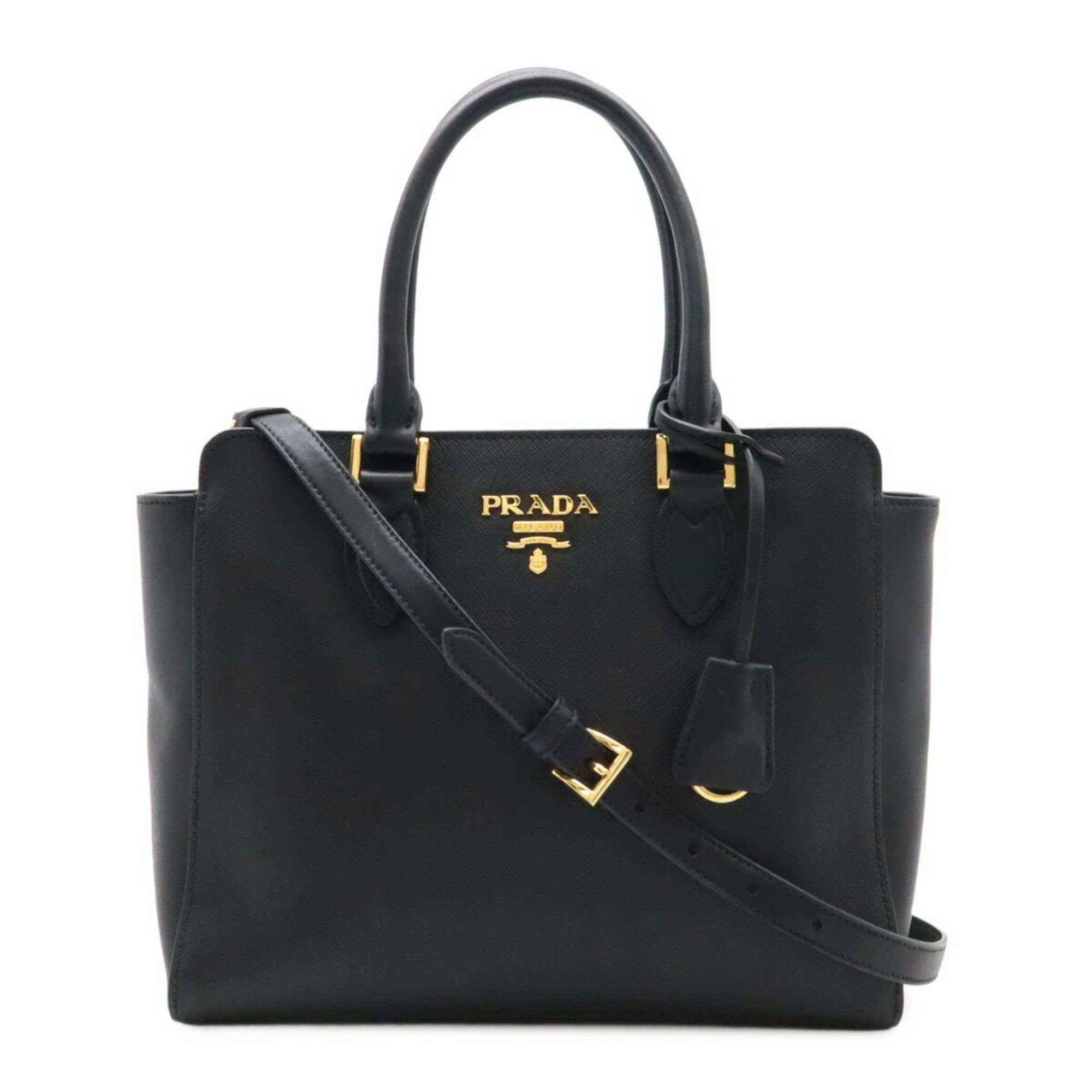 Prada Saffiano Handbag Tote Bag Shoulder Saffiano Leather Nero Black 1Ba113, Women's