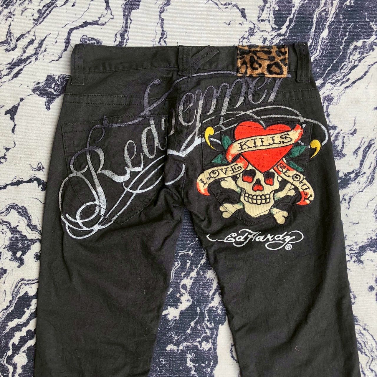 Ed Hardy Vintage Y2K Red Pepper x Ed Hardy Embroidered Denim Size US 28 / EU 44 - 2 Thumbnail