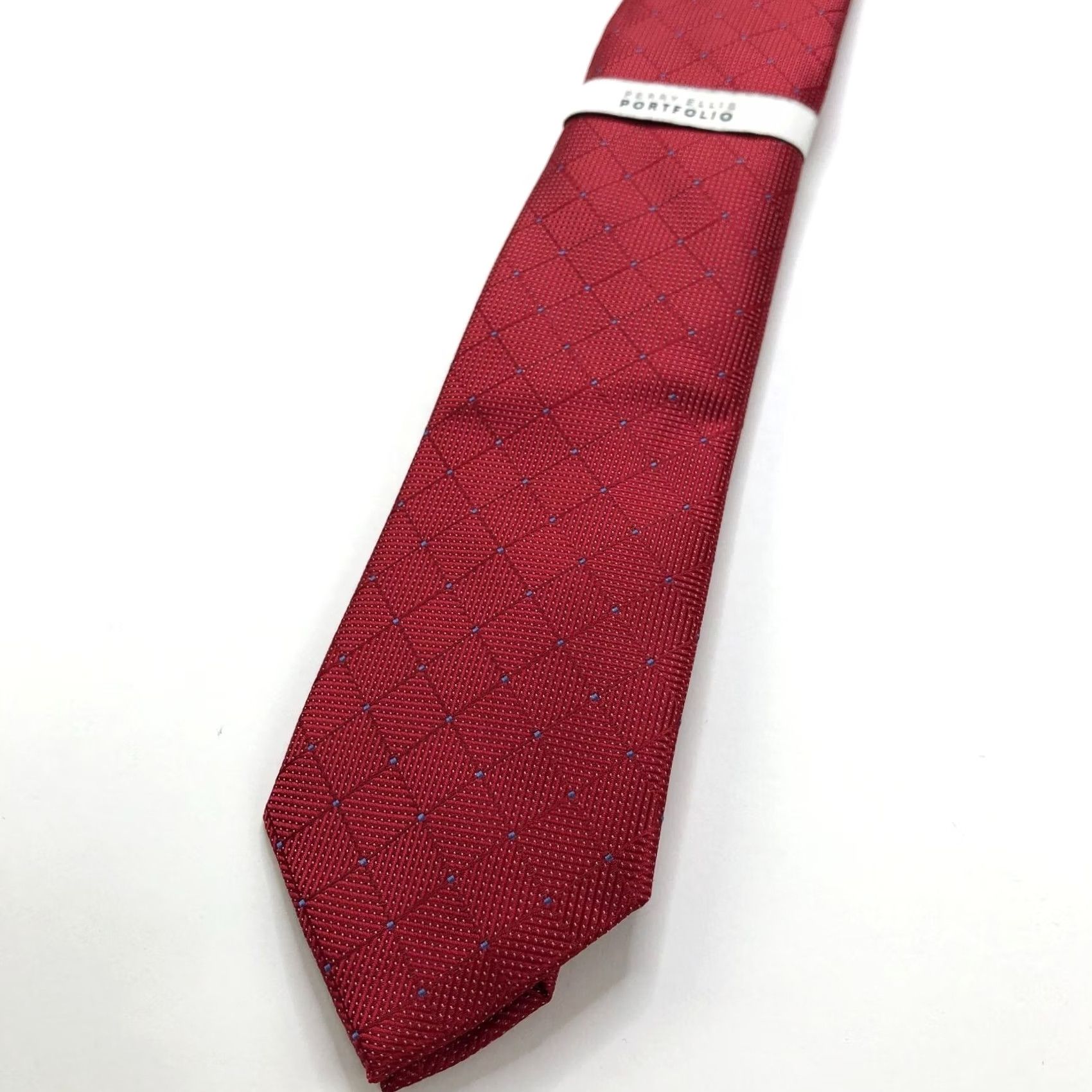 Perry Ellis VINTAGE Perry Ellis Portfolio NEW Red 100% Polyester Neck Tie Geometric 2.75 In /58-in Tie Men Vintage Mens Size ONE SIZE - 2 Thumbnail