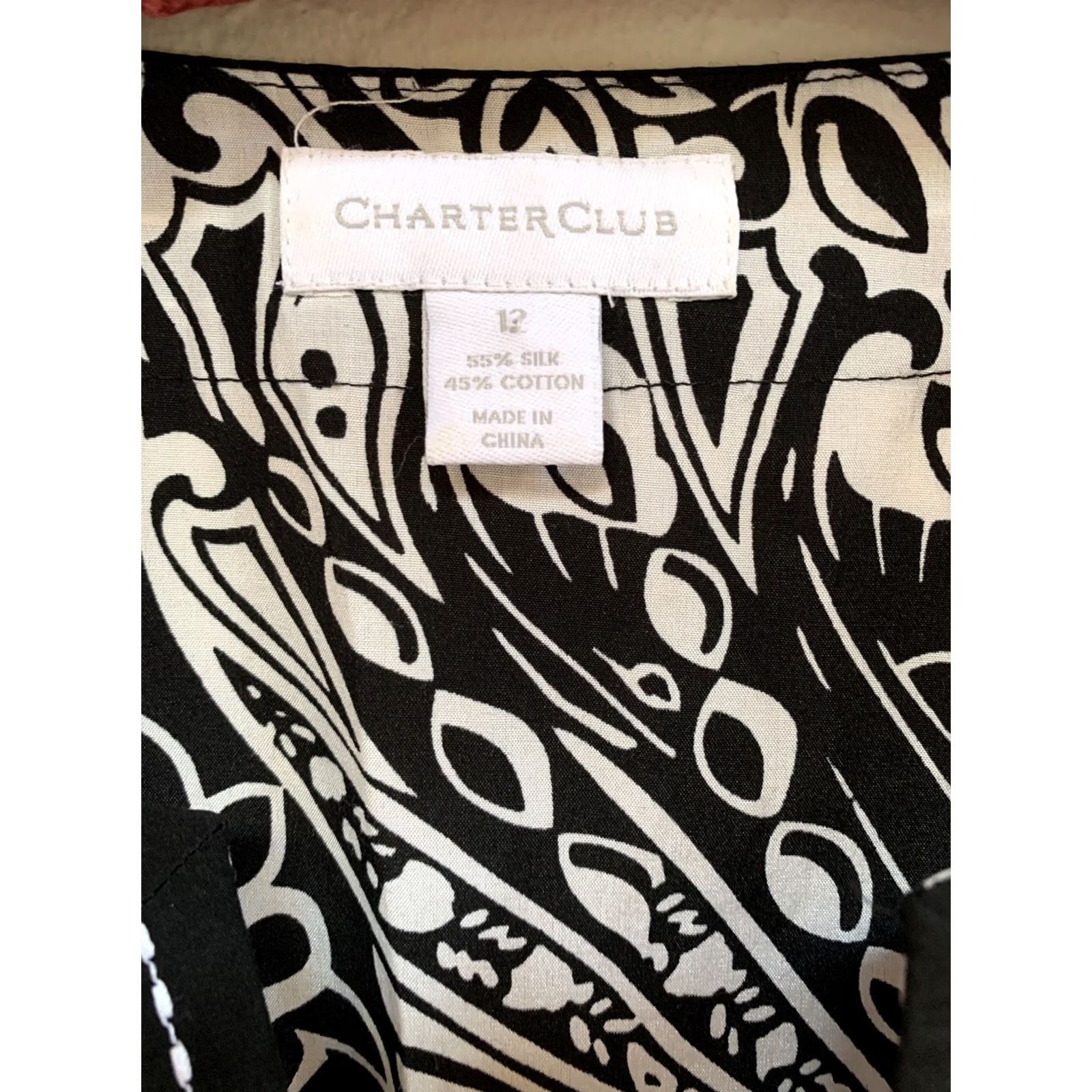 Charter Club Charter Club Women’s Silk Cotton Tunic Top Size 12 Black White Print 3/4 Sleeve Shirt Ladies Tunic Floral Black/White Print 12 Womens Size XL / US 12-14 / IT 48-50 - 2 Thumbnail