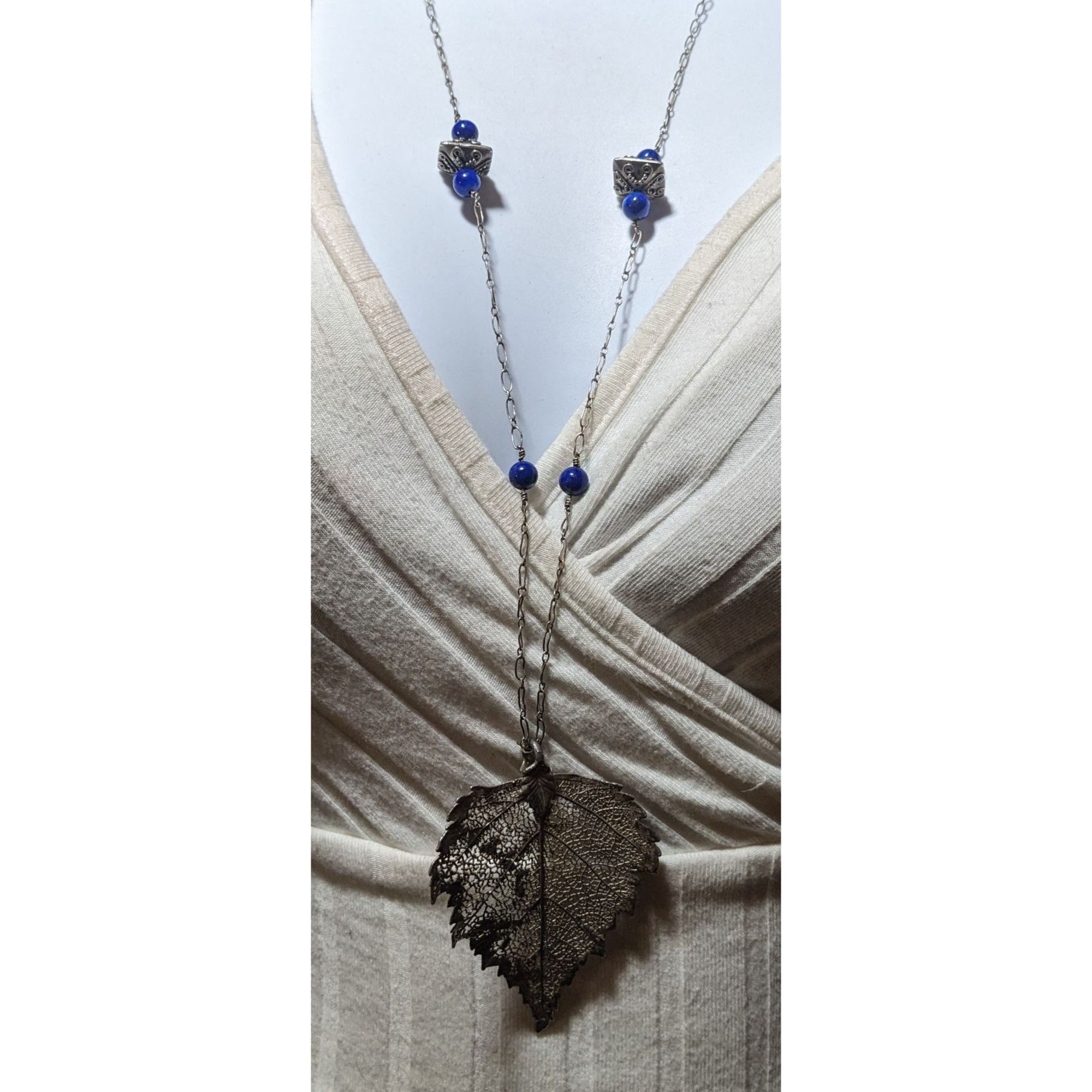 Other Vintage Silver And Blue Electroplated Birch Leaf Necklace Size ONE SIZE - 5 Thumbnail