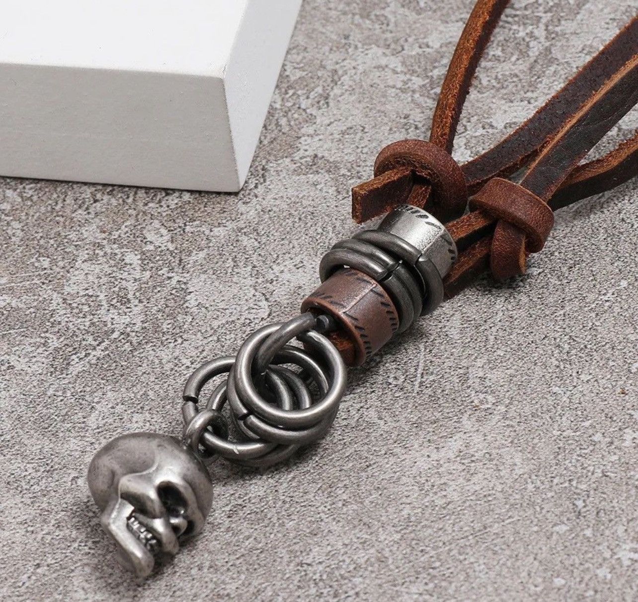 Leather Vintage Handmade Leather Skull Adjustable Necklace Size ONE SIZE - 4 Thumbnail