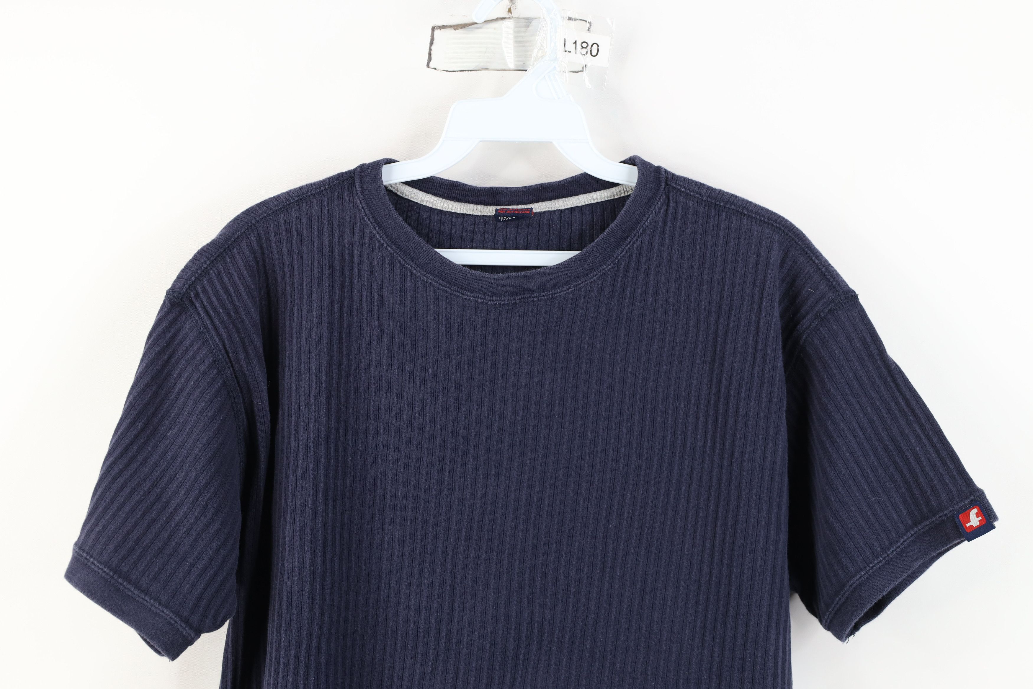 Vintage Vintage 90s Y2K Streetwear Cotton Ribbed Knit T-Shirt Blue Size US L / EU 52-54 / 3 - 2 Thumbnail