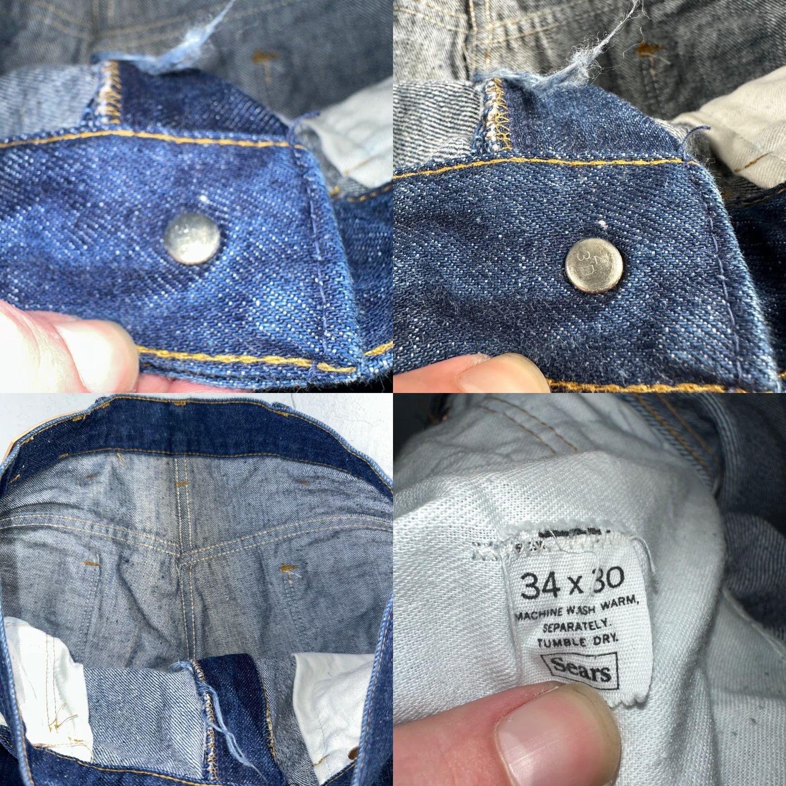 Sears VTG Sears Roebucks Jeans 34x30 Mens USA Rockabilly Dark Denim Blue 70s Cowboy Logo Retro Straight Jeans Mens Size US 34 / EU 50 - 9 Thumbnail