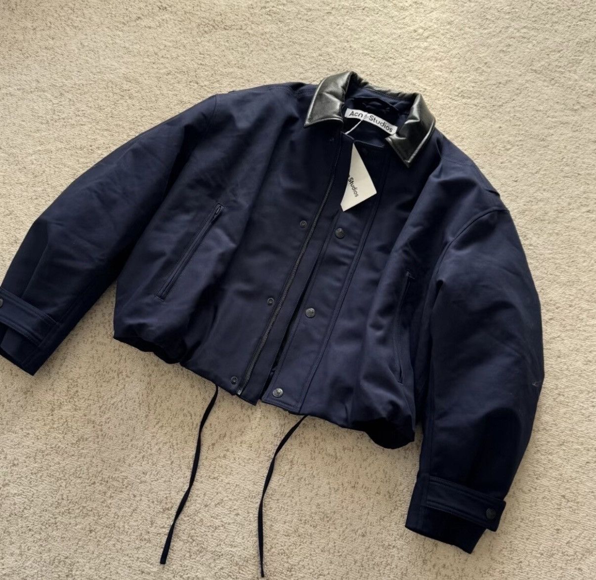 Acne Studios Acne Studios 25FW Dark Blue Leather Collar Bomber Jacket Size US M / EU 48-50 / 2 - 4 Thumbnail