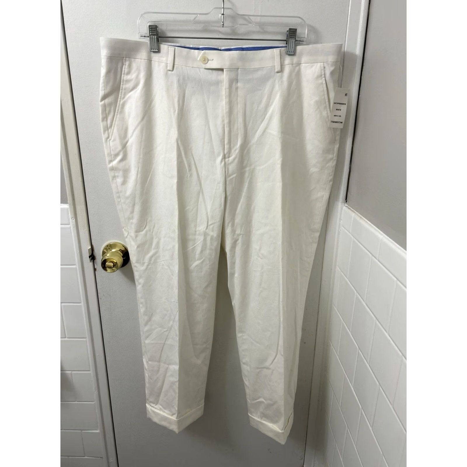 Tommy Hilfiger Tommy Hilfiger Dress Mens 40 White Pants 40x27 YKK Cuffed Cotton Stretch NWT Size US 40 / EU 56 - 2 Thumbnail