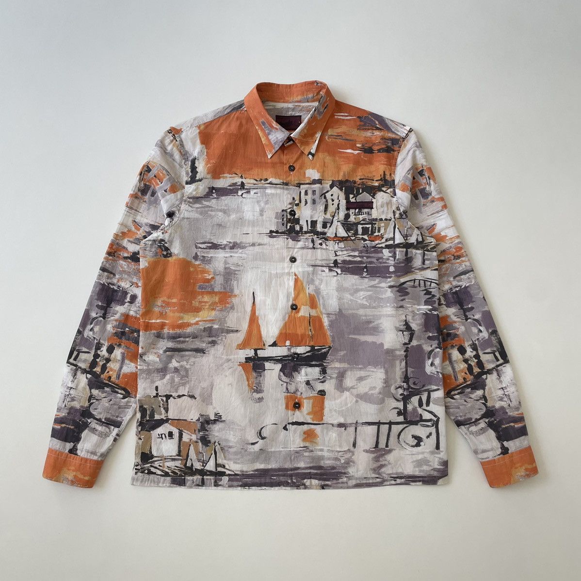 Prada A/W 17 Orange ‘Village’ Print Cotton Shirt Size US M / EU 48-50 / 2 - 19 Thumbnail