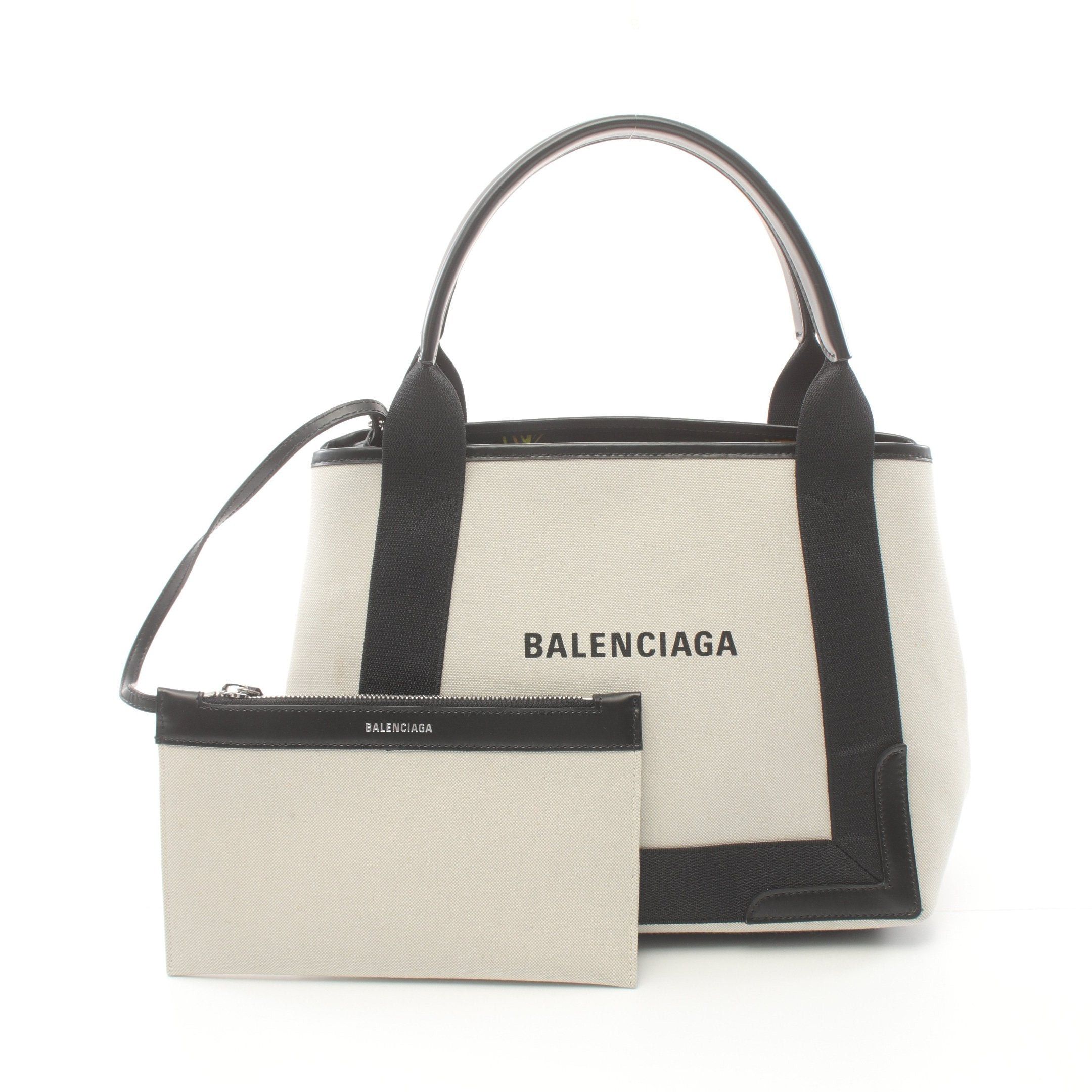 Balenciaga Balenciaga Navy Cabas S Hippopotamus Handbag Tote Bag Canvas Leather Ivory Black Size ONE SIZE - 1 Thumbnail