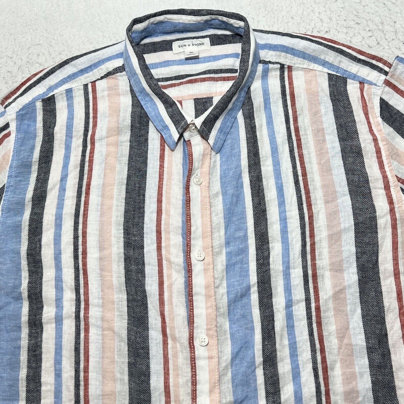 Other Sun StoneLinen Blend Button Up Shirt Short Sleeve Striped Size US XXL / EU 58 / 5 - 2 Thumbnail