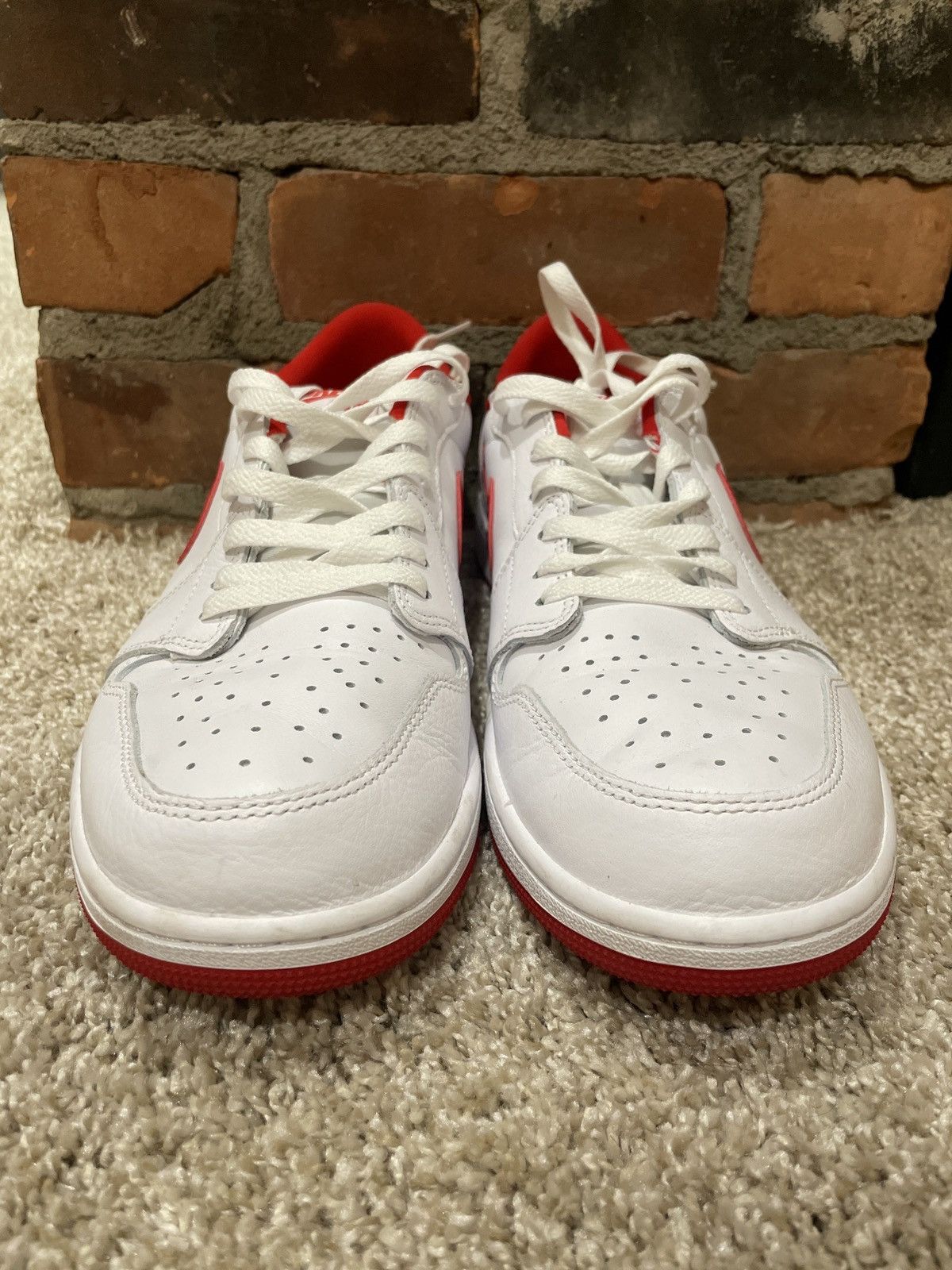 Jordan Brand Jordan 1 Low OG in White and Red Size US 13 / EU 46 - 5 Thumbnail