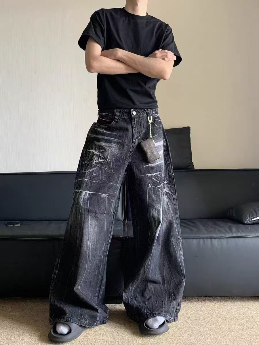 Japanese Brand × Vintage Vintage washed and distressed lightning stripe baggy jeans Size US 30 / EU 46 - 1 Thumbnail