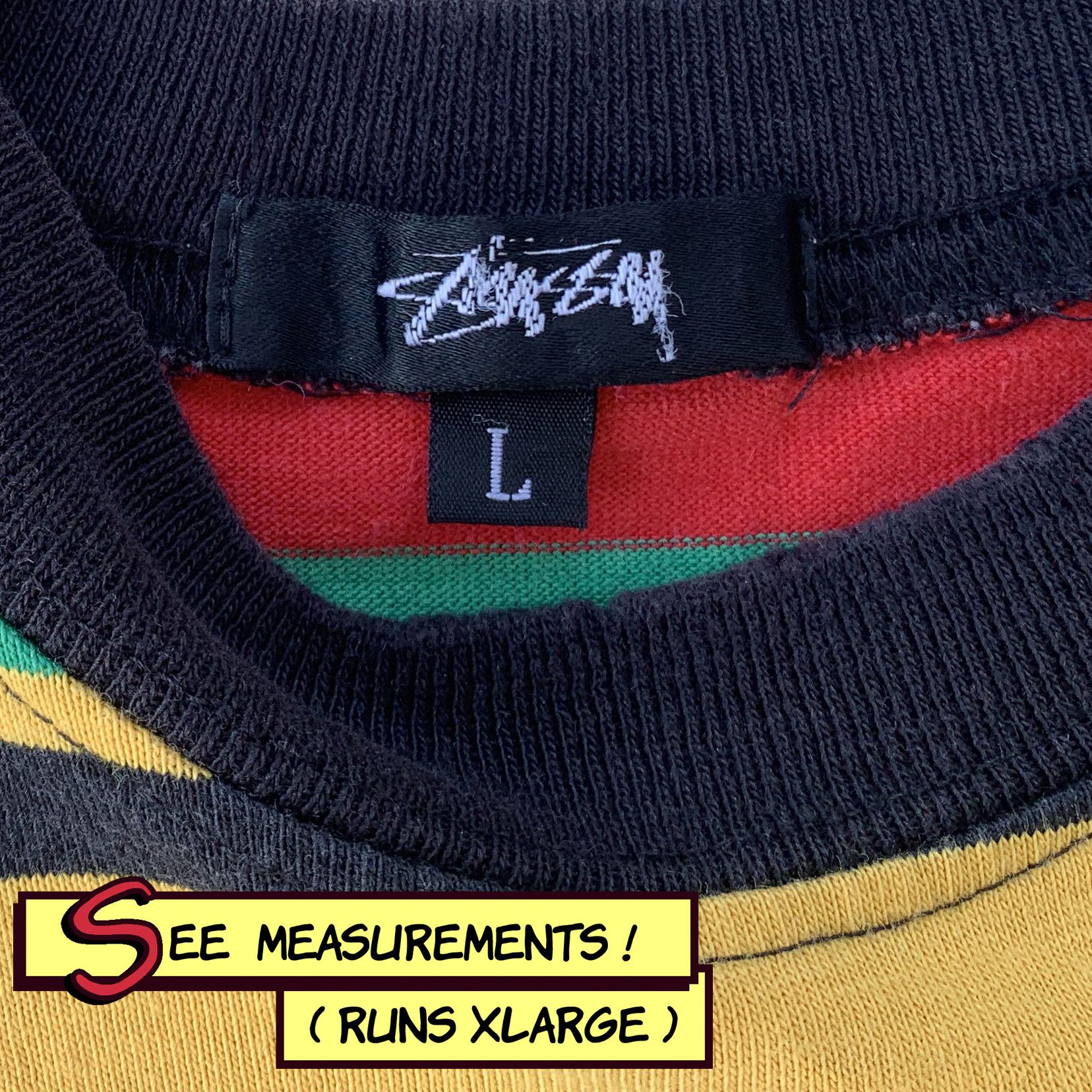Stussy RARE Vintage 80s STUSSY T shirt Rasta Jamaica Striped Tee Size US XL / EU 56 / 4 - 4 Thumbnail