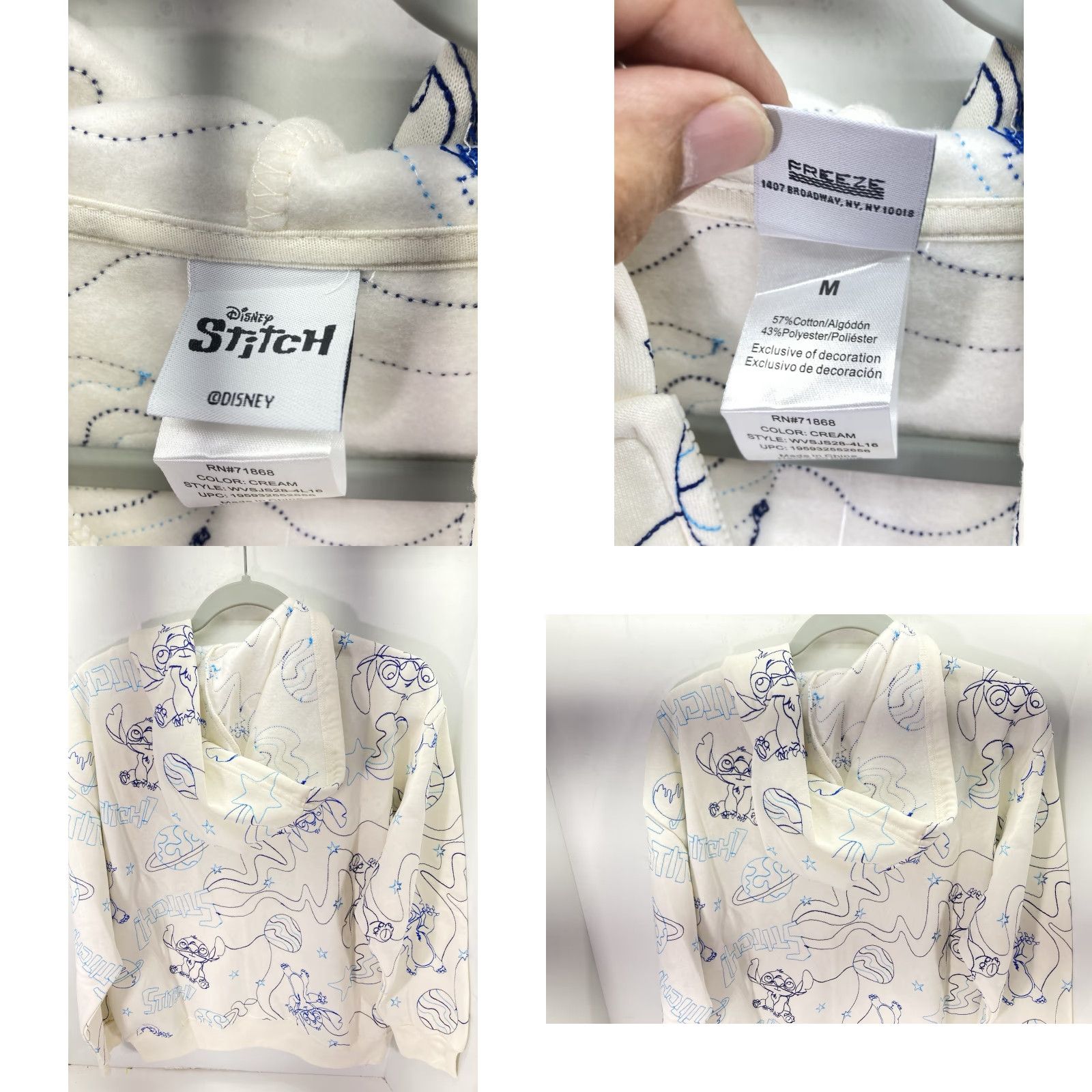 Disney Disney Stitch Hoodie Sweatshirt Women M Ivory Full Zip AOP Embroidered NWT Size M / US 6-8 / IT 42-44 - 8 Thumbnail