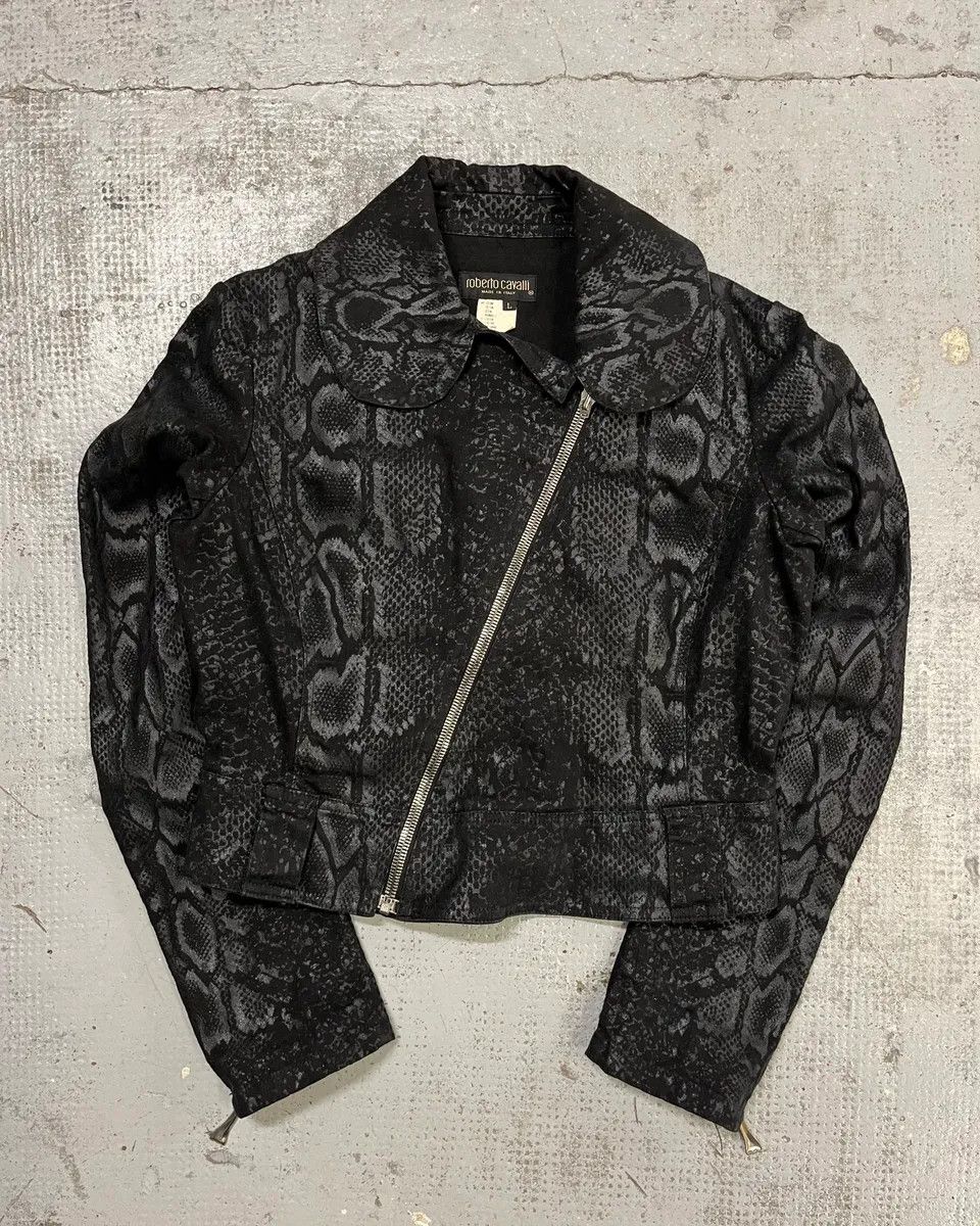 Roberto Cavalli FW1999 Roberto Cavalli Black Obscure Leopard Print Biker Jacket Size M / US 6-8 / IT 42-44 - 1 Thumbnail