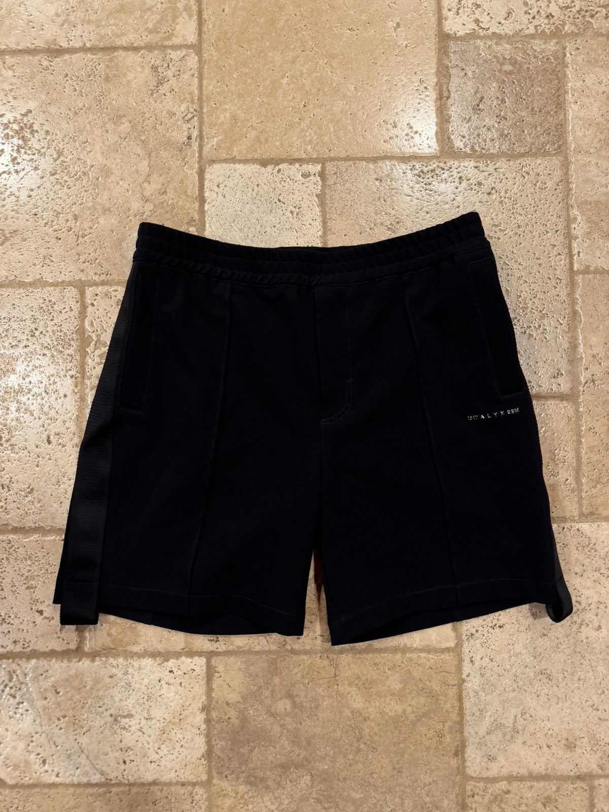 1017 ALYX 9SM 1017 Alyx 9SM Black Tuxedo Stripe Silver Logo Shorts Size US 34 / EU 50 - 13 Thumbnail