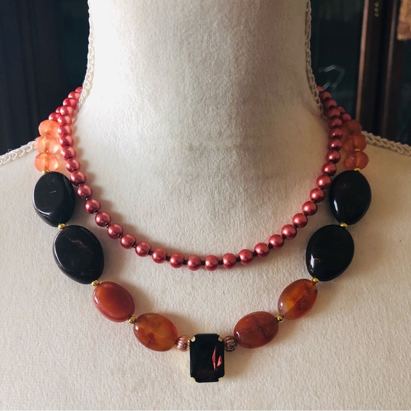 Handmade Handcrafted repurpose double strand carnelian necklac Size ONE SIZE - 2 Thumbnail