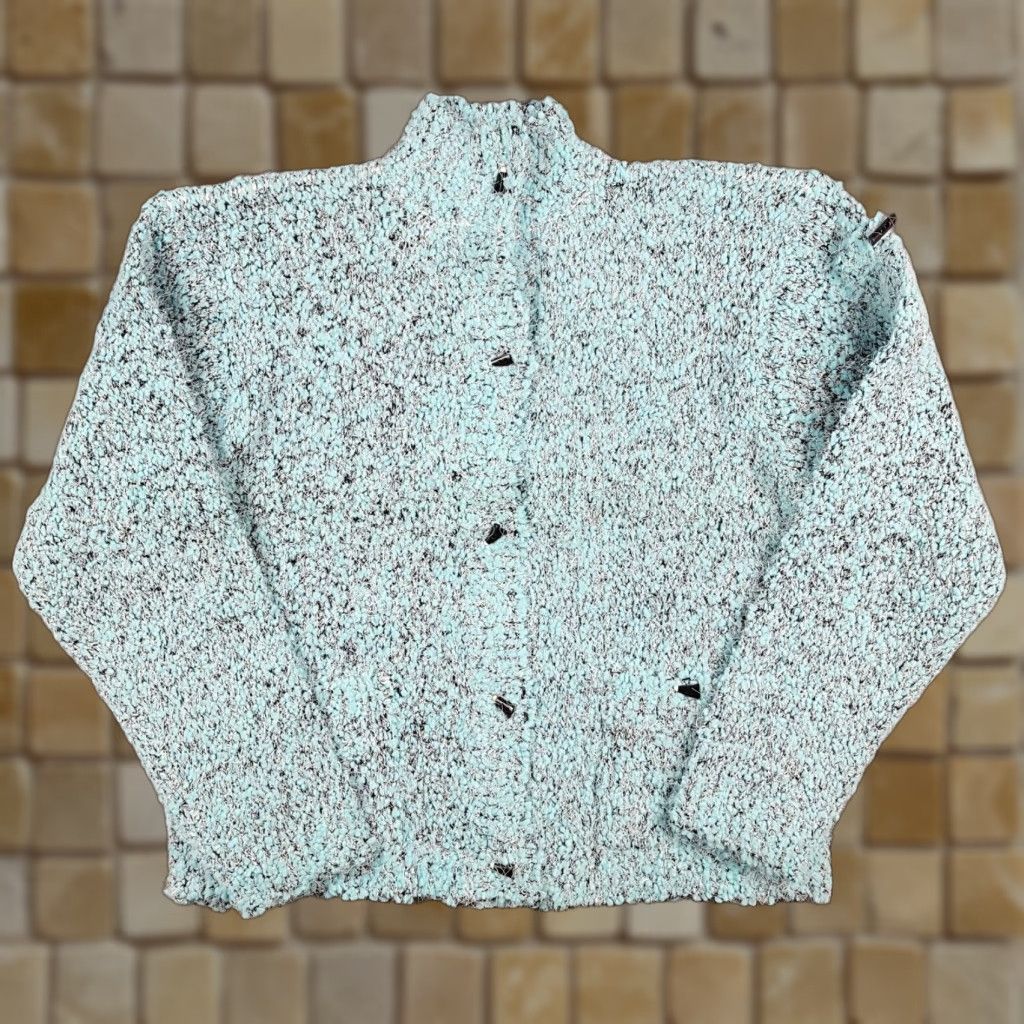 Vintage Light Blue Fuzzy Sherpa Fleece Cardigan Women's Medium Knit Boho Preppy Sweater Size M / US 6-8 / IT 42-44 - 1 Thumbnail