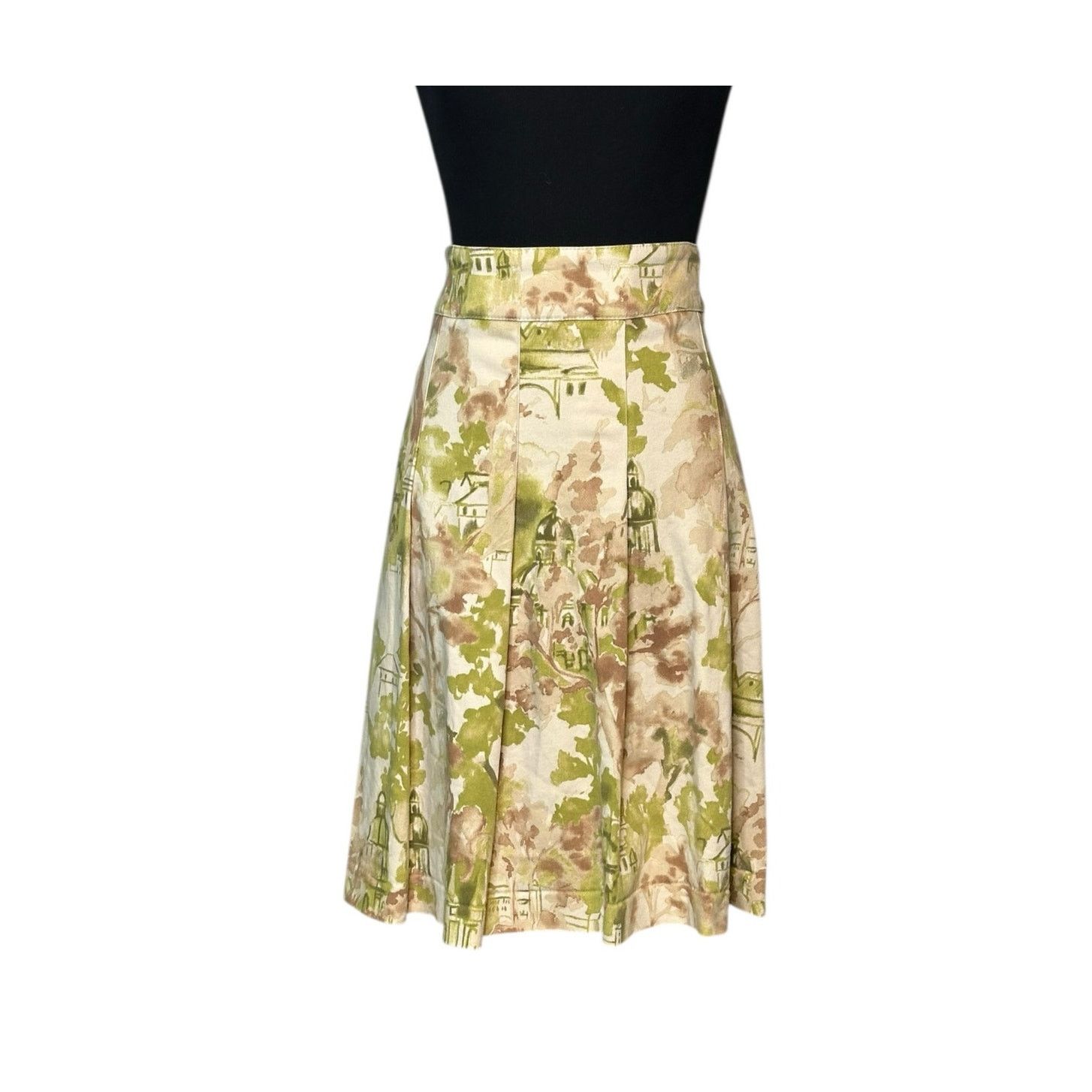 Zara Zara cream green floral print front pleated skirt size small Size 28" / US 6 / IT 42 - 1 Thumbnail
