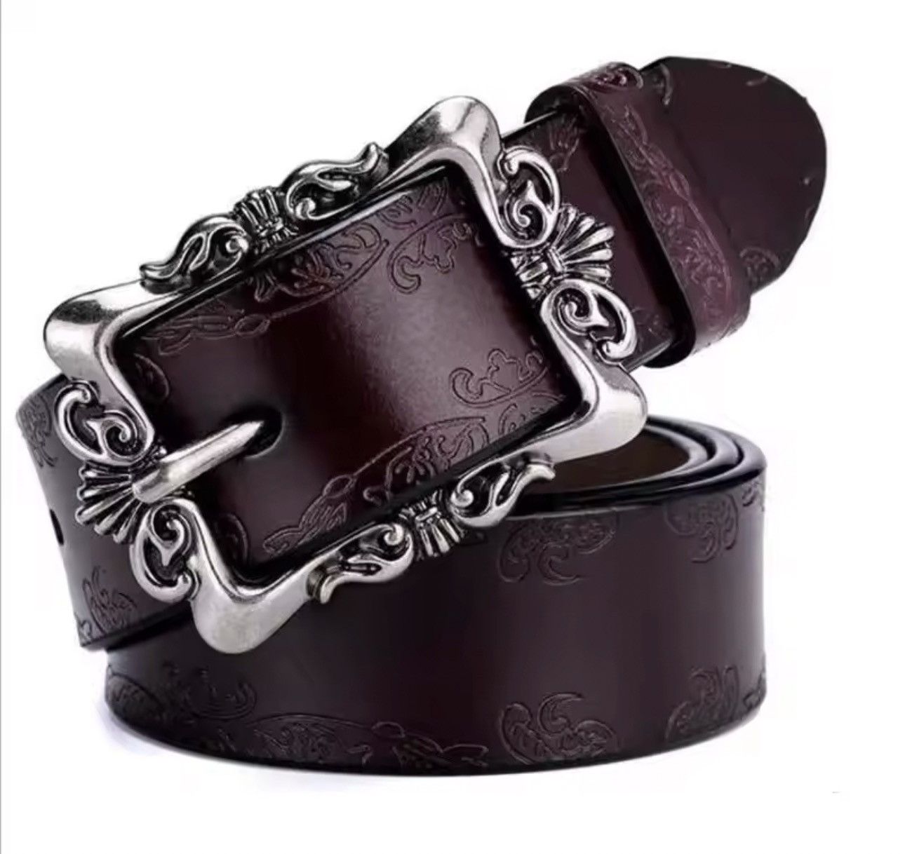 Japanese Brand Floral Embossed Leather Casual Belt 100 cm Size ONE SIZE - 5 Thumbnail