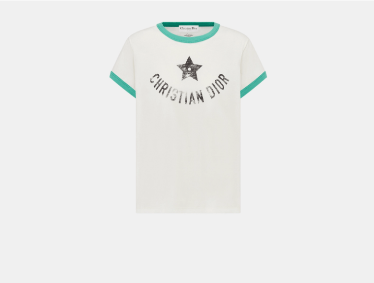 Dior o1w1db10925 443T27 Dioriviera T-Shirt in Ecru/Aquamarina Size L / US 10 / IT 46 - 1 Thumbnail