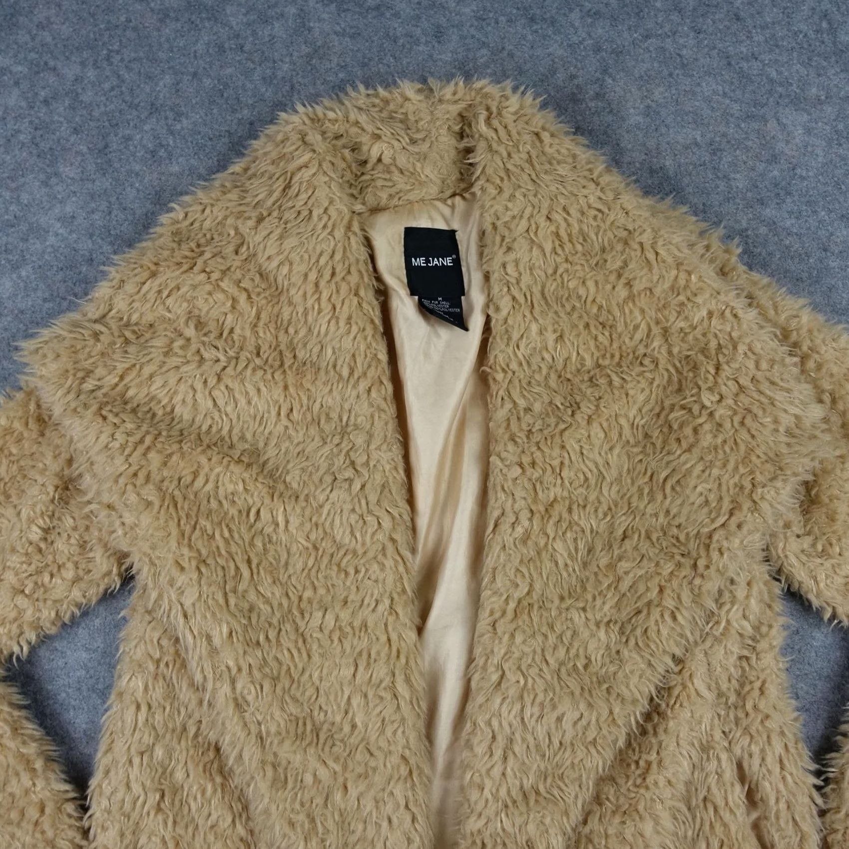 Vintage Me Jane Jacket Womens Medium Beige Shaggy Faux Fur Open Front Sherpa Teddy Y2K Size M / US 6-8 / IT 42-44 - 2 Thumbnail