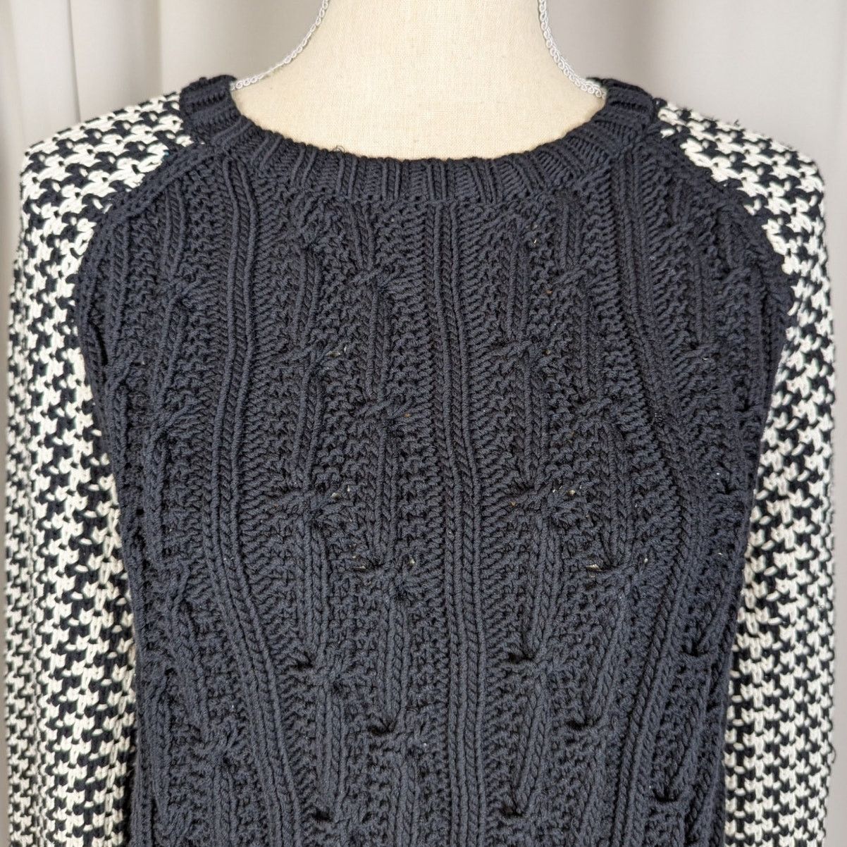 Other Miss Wu Mixed Knit Sweater Black & Ivory Cable Knit Size XL / US 12-14 / IT 48-50 - 8 Thumbnail