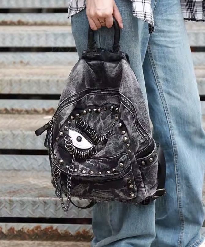 Other Steampunk Denim Backpack Large Capacity Rivet Size ONE SIZE - 3 Thumbnail