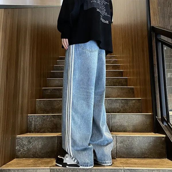 Japanese Brand Matsuzaka x Son Baggy Blue Track Denim Jeans Size US 34 / EU 50 - 4 Thumbnail