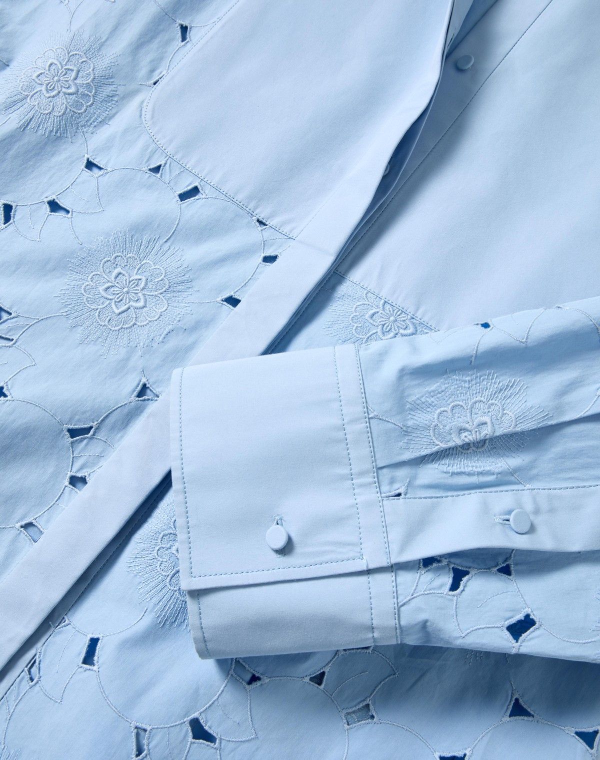 Valentino o1s1wg110525 Popeline Anemone Broderie Shirt in Blue Size L / US 10 / IT 46 - 3 Thumbnail