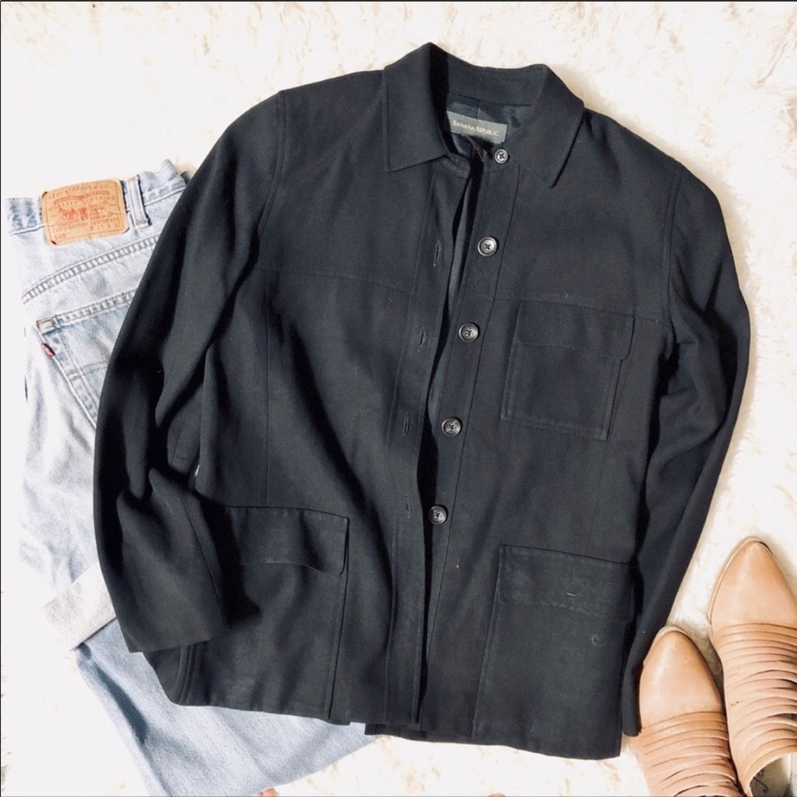 Banana Republic BANANA REPUBLIC Black Lightweight Button Shacket Coat Jacket Size M / US 6-8 / IT 42-44 - 5 Thumbnail