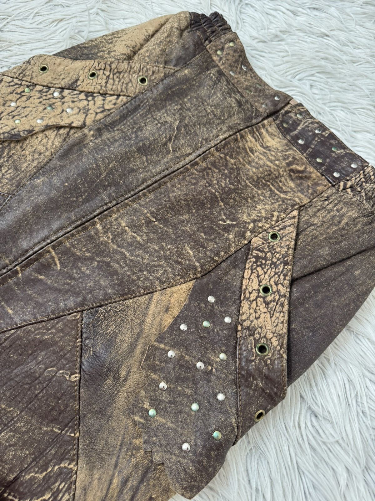 Other 100% leather skirt studs Patchwork Steampunk vintage slit M Size 27" / US 4 / IT 40 - 5 Thumbnail