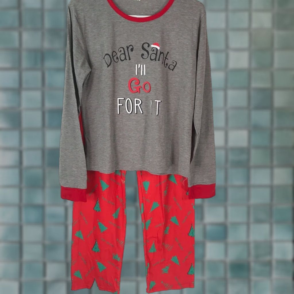 Vintage Dear Santa I'll Go For It 2 Piece Xmas Pajama Set Womens Medium Red Size ONE SIZE - 1 Thumbnail