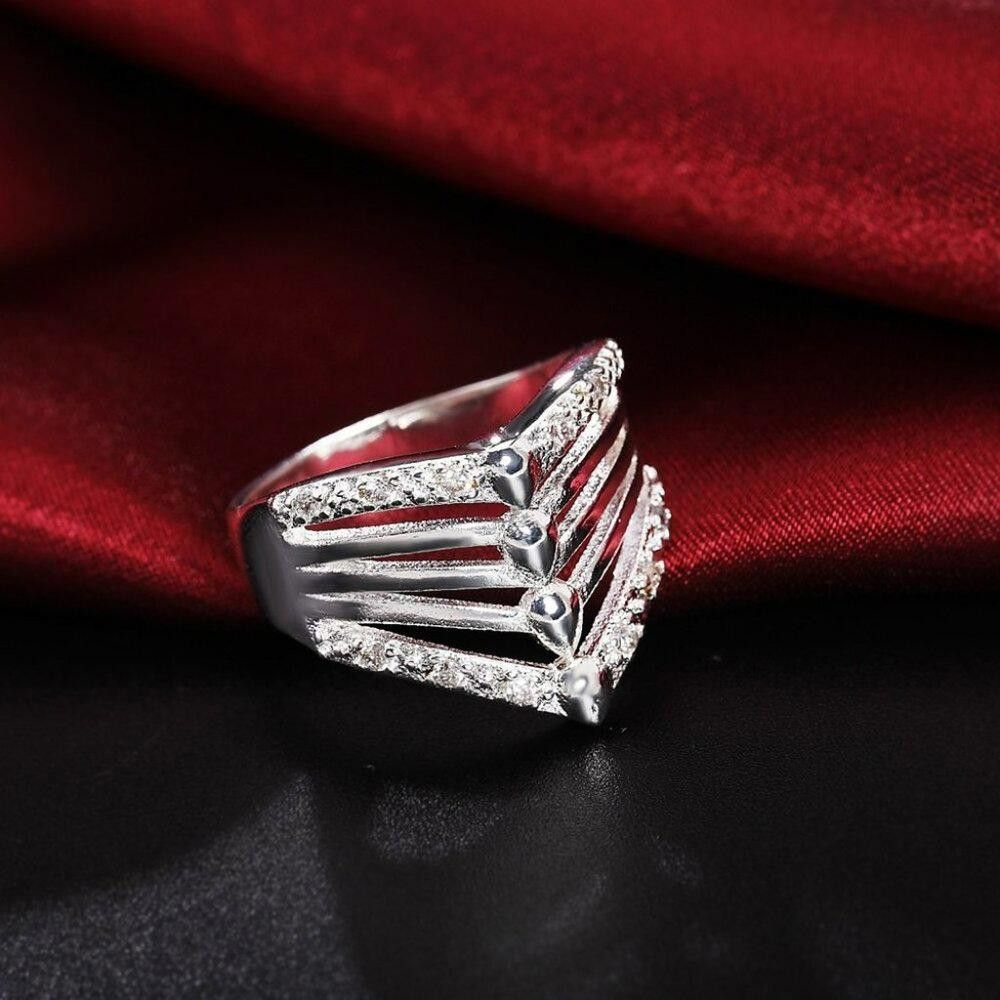 Designer 925 Sterling Silver Elegant Hollow Zircon Ring - Size 8 Size ONE SIZE - 8 Thumbnail