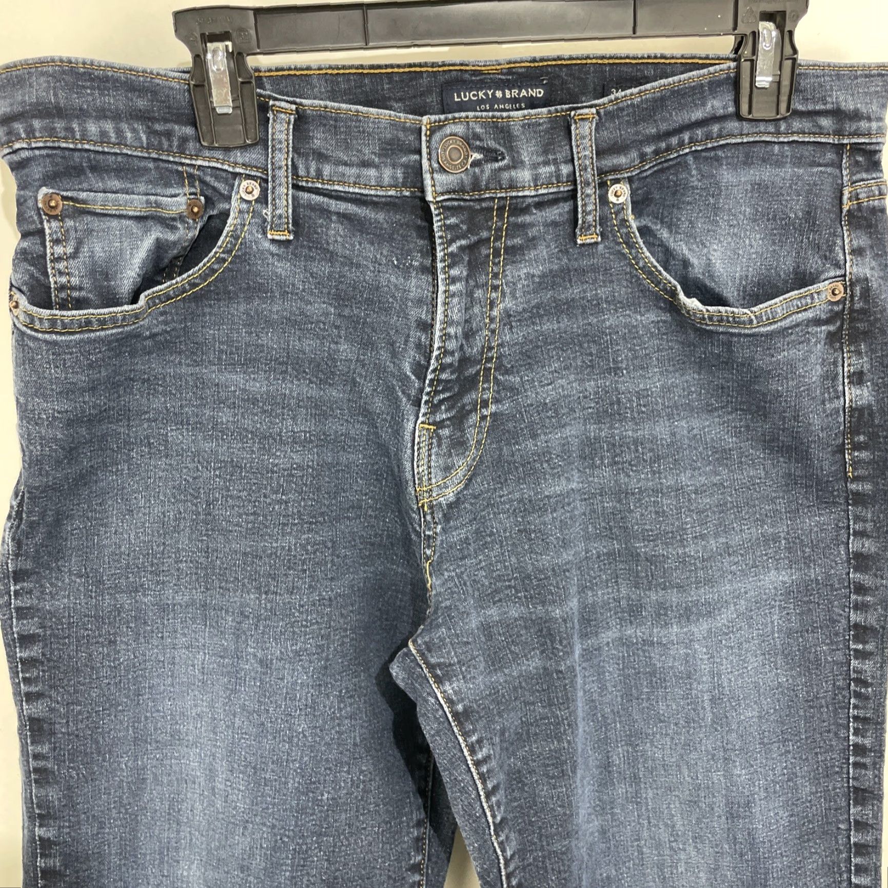 Lucky Brand Lucky Brand Jeans Mens 34X30 Blue 221 Straight Model Dark Wash Denim Jeans 5-Pocket Belt Loops Regular Fit Cotton Spandex Machine Washable Size US 34 / EU 50 - 4 Thumbnail