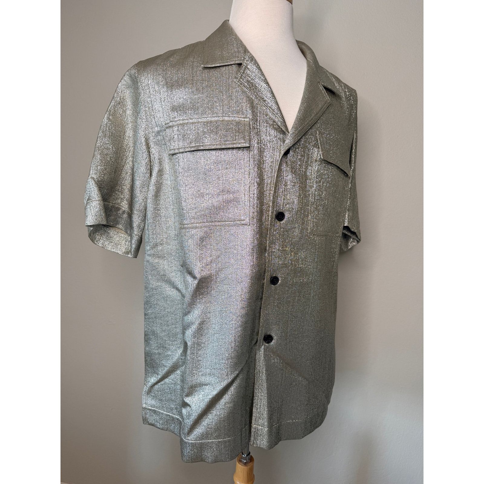 Dries Van Noten Dries Van Noten Camp Collar Lamé Shirt Silver IT 50 US L Size US L / EU 52-54 / 3 - 1 Thumbnail