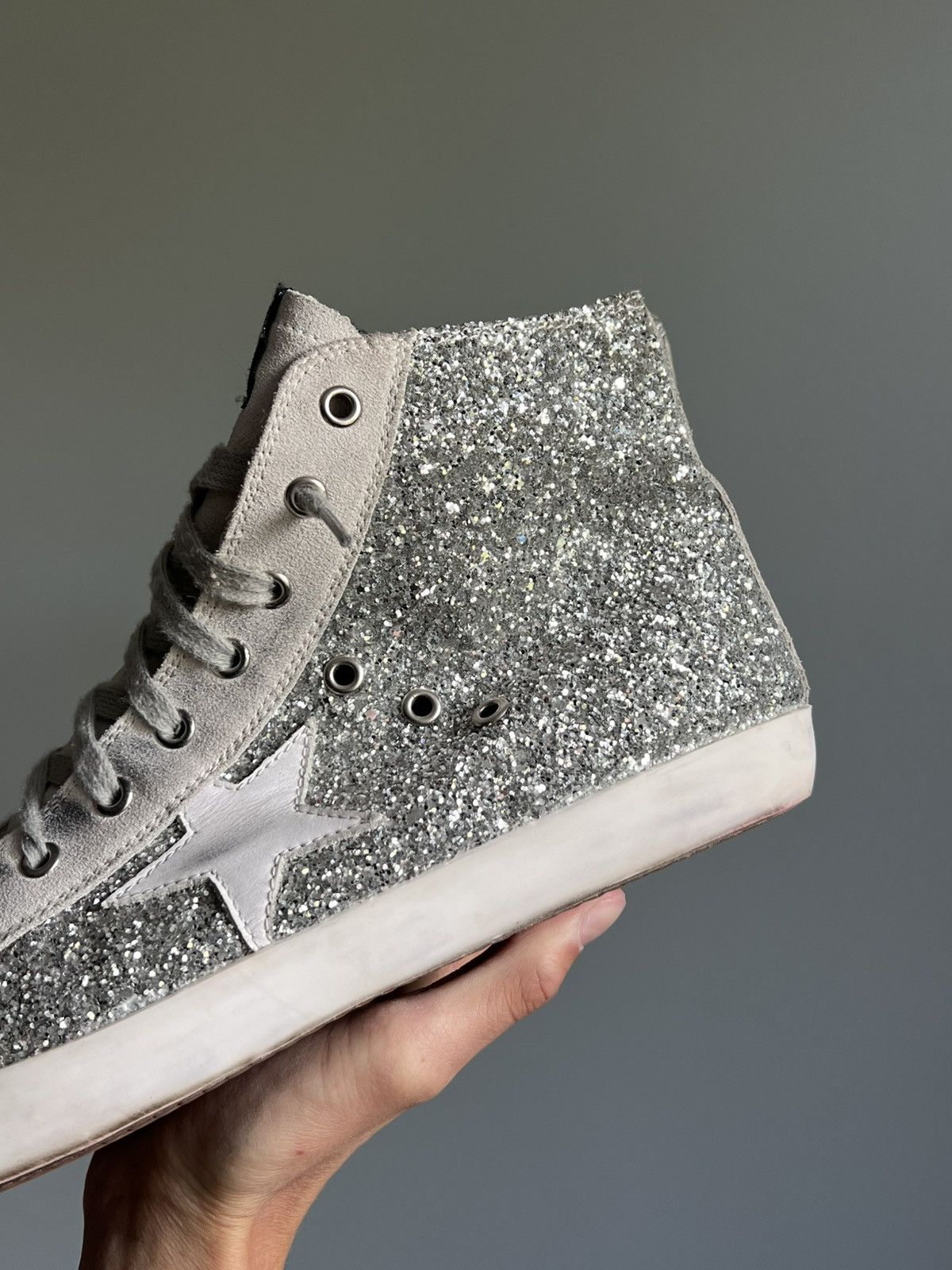 Golden Goose Golden Goose Superstar Glitter Silver High-Top Sneakers Size US 12.5 / EU 45-46 - 3 Thumbnail