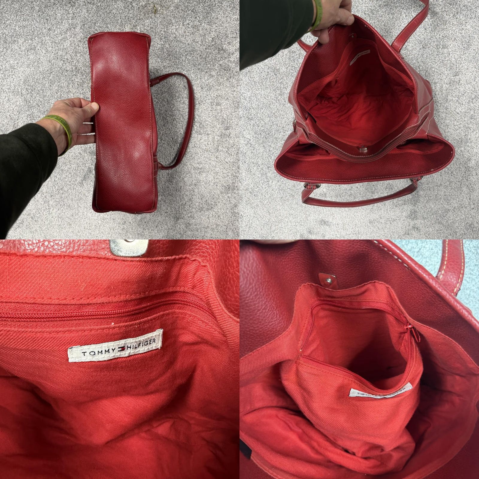 Tommy Hilfiger VINTAGE Tommy Hilfiger Tote Bag Red Medium Faux Leather Shoulder Purse Handbag Women Size ONE SIZE - 8 Thumbnail