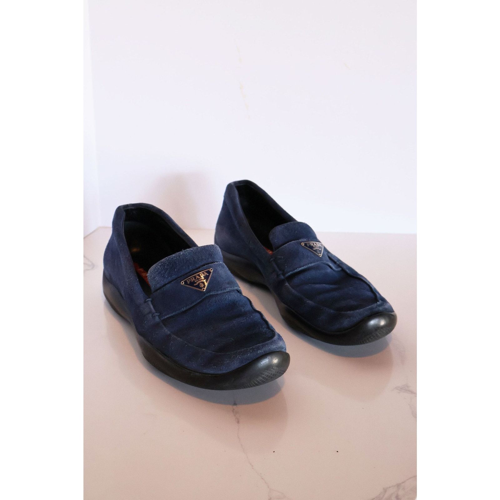 Prada Vintage PRADA Sport Line Cobalt Suede Logo Plaque Loaferspr Size US 7 / IT 37 - 1 Thumbnail