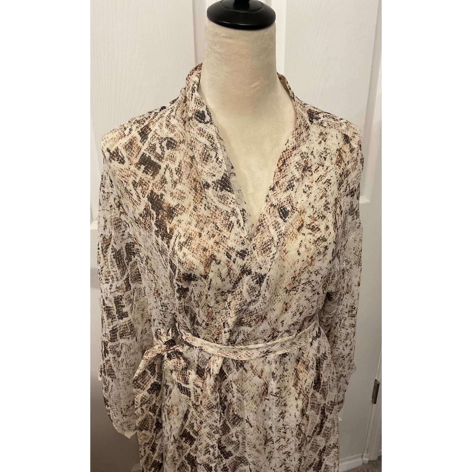 NICHOLAS Nicholas 100% Silk Snakeskin Semi-Sheer Tie-Front Dress, OS Size ONE SIZE - 2 Thumbnail