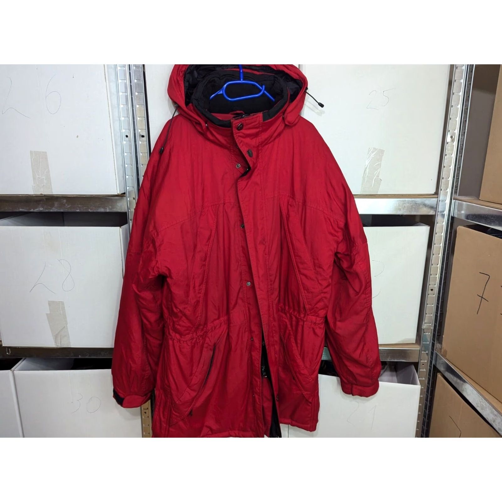 Vintage WELLENSTEYN Parka Jacket Men XL Red Waterproof Hooded Insulated Vintage Long Zip Size US XL / EU 56 / 4 - 2 Thumbnail