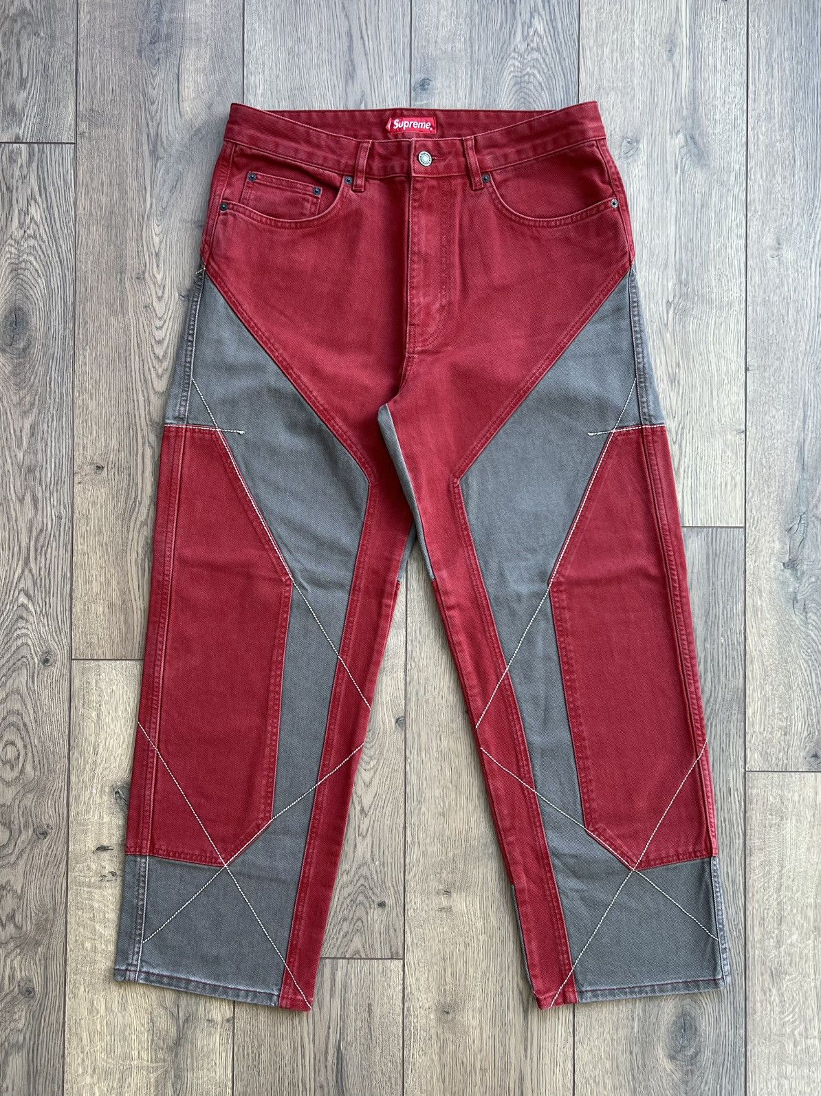 Supreme Supreme 2-Tone Paneled Denim Jeans “Red” 32 Size US 32 / EU 48 - 1 Thumbnail