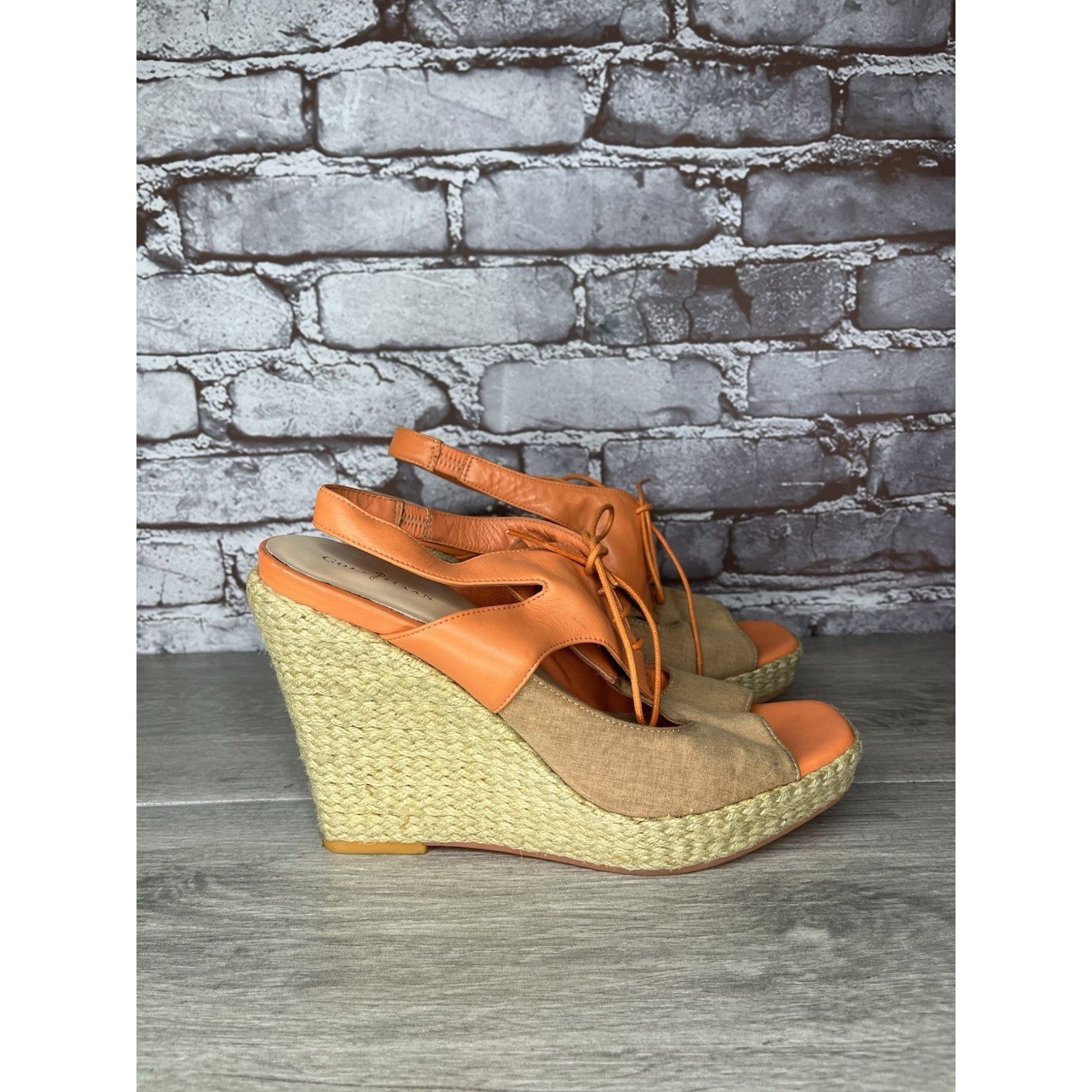 Cole Haan Cole Haan Orange Leather Lace Up Wedge Espadrilles Sandals W Size US 9.5 / IT 39.5 - 3 Thumbnail